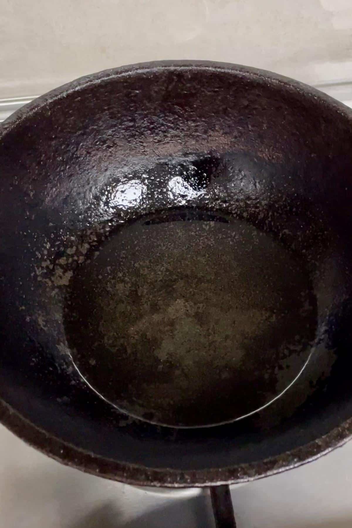 Oil in a kadai for frying