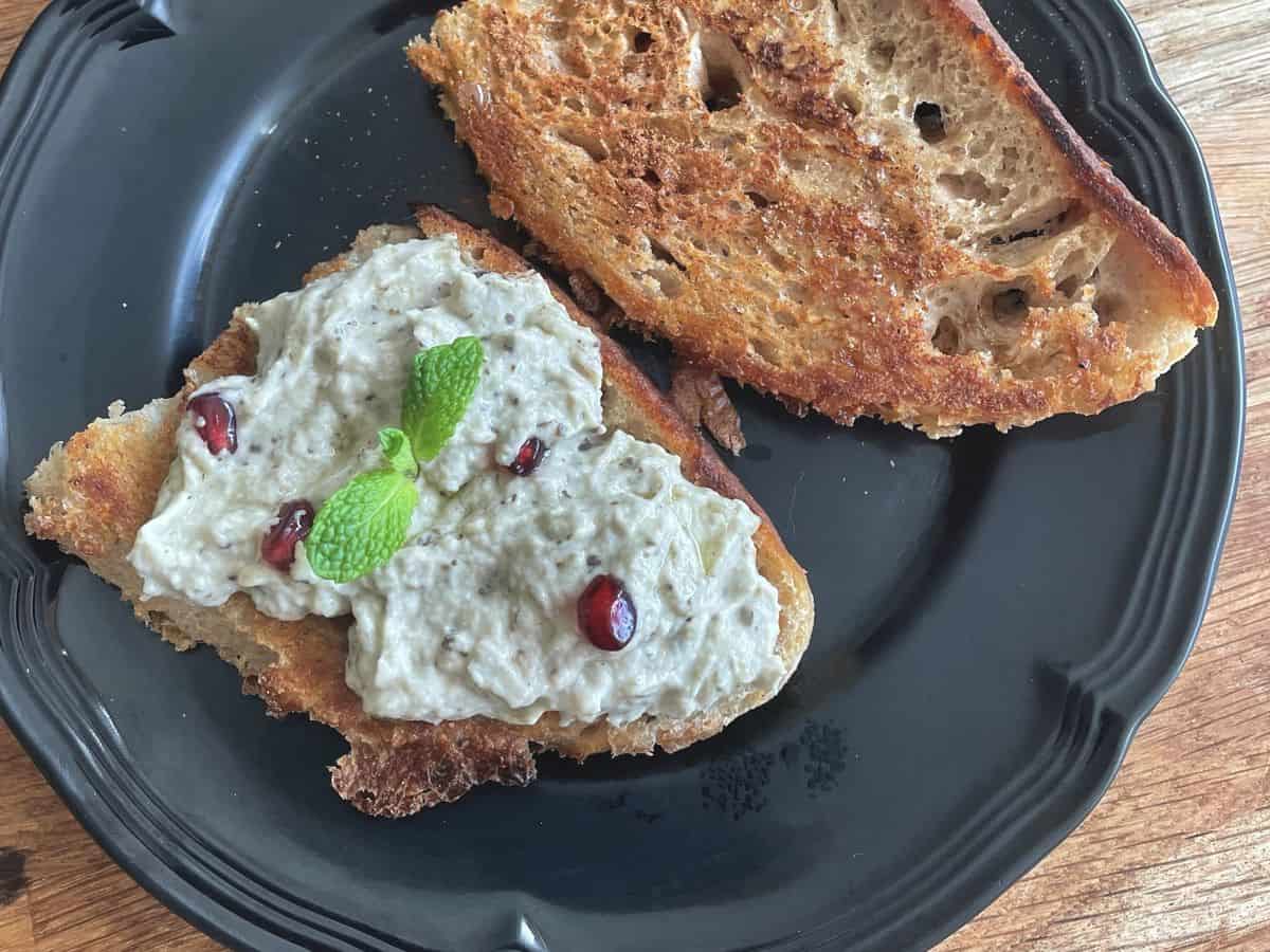 Baba ganoush spread of toasted sourdough bread