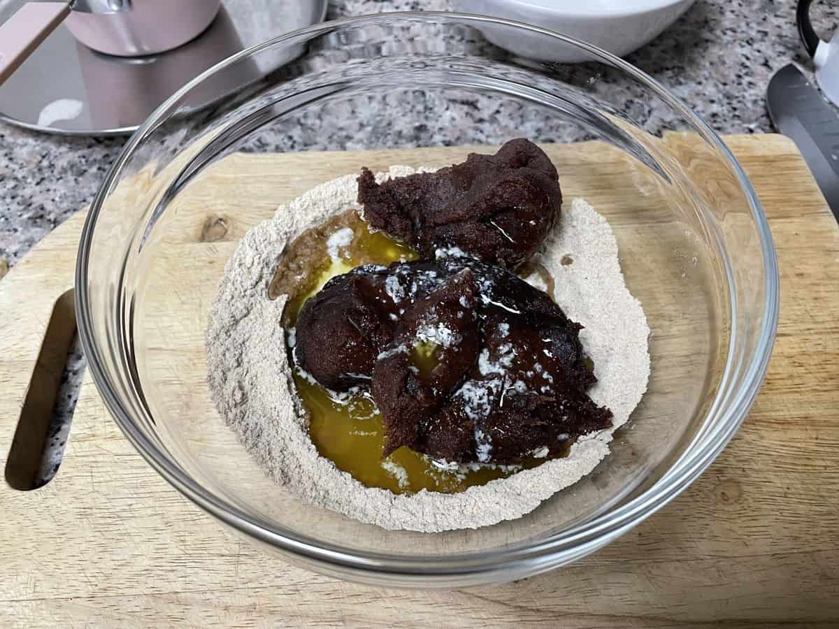 date paste and flour mixture with melted butter and spices