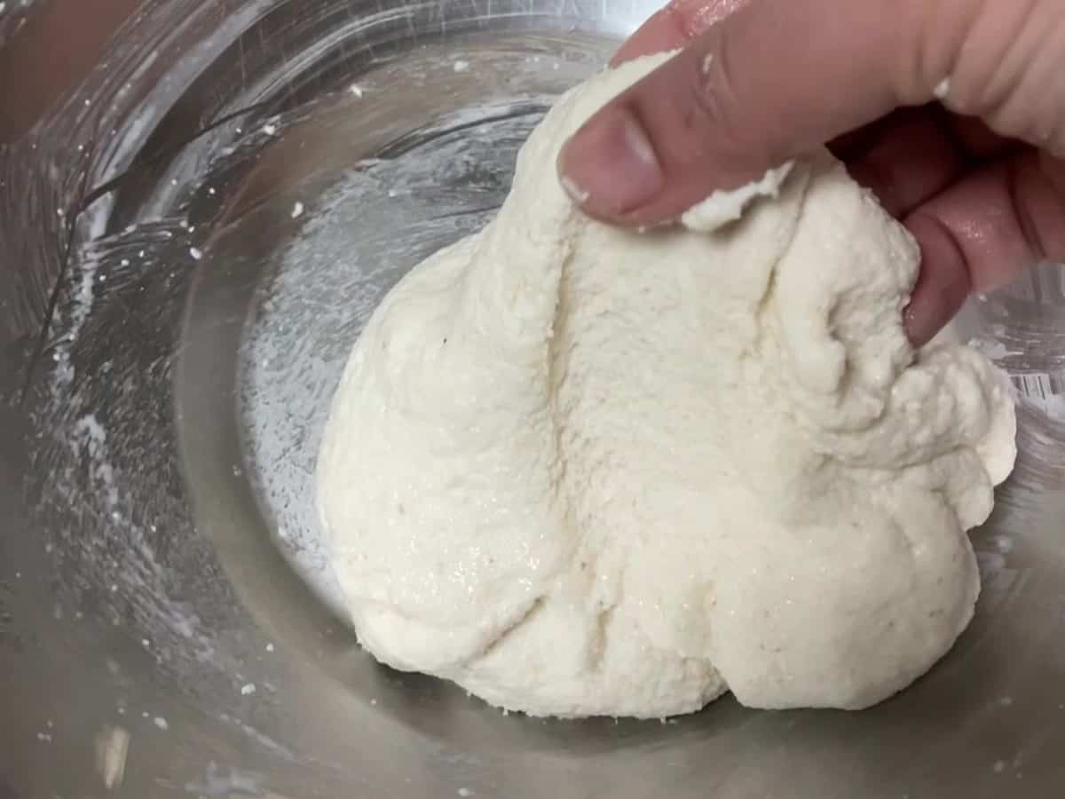 kneading semolina dough 