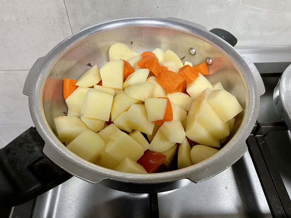 chopped potatoes and carrots