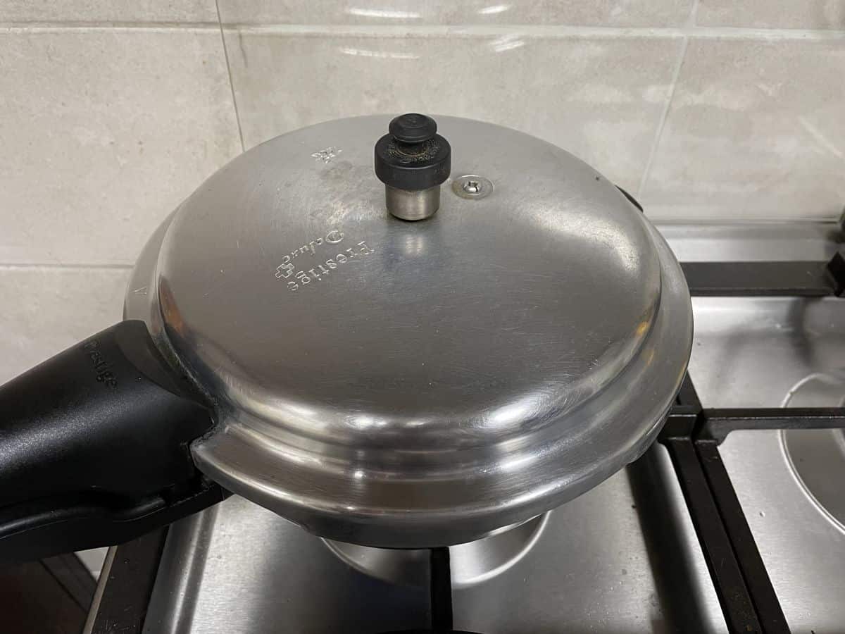 pressure cooker with lid on. 