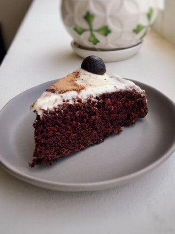 A slice of beet chocolate cake.