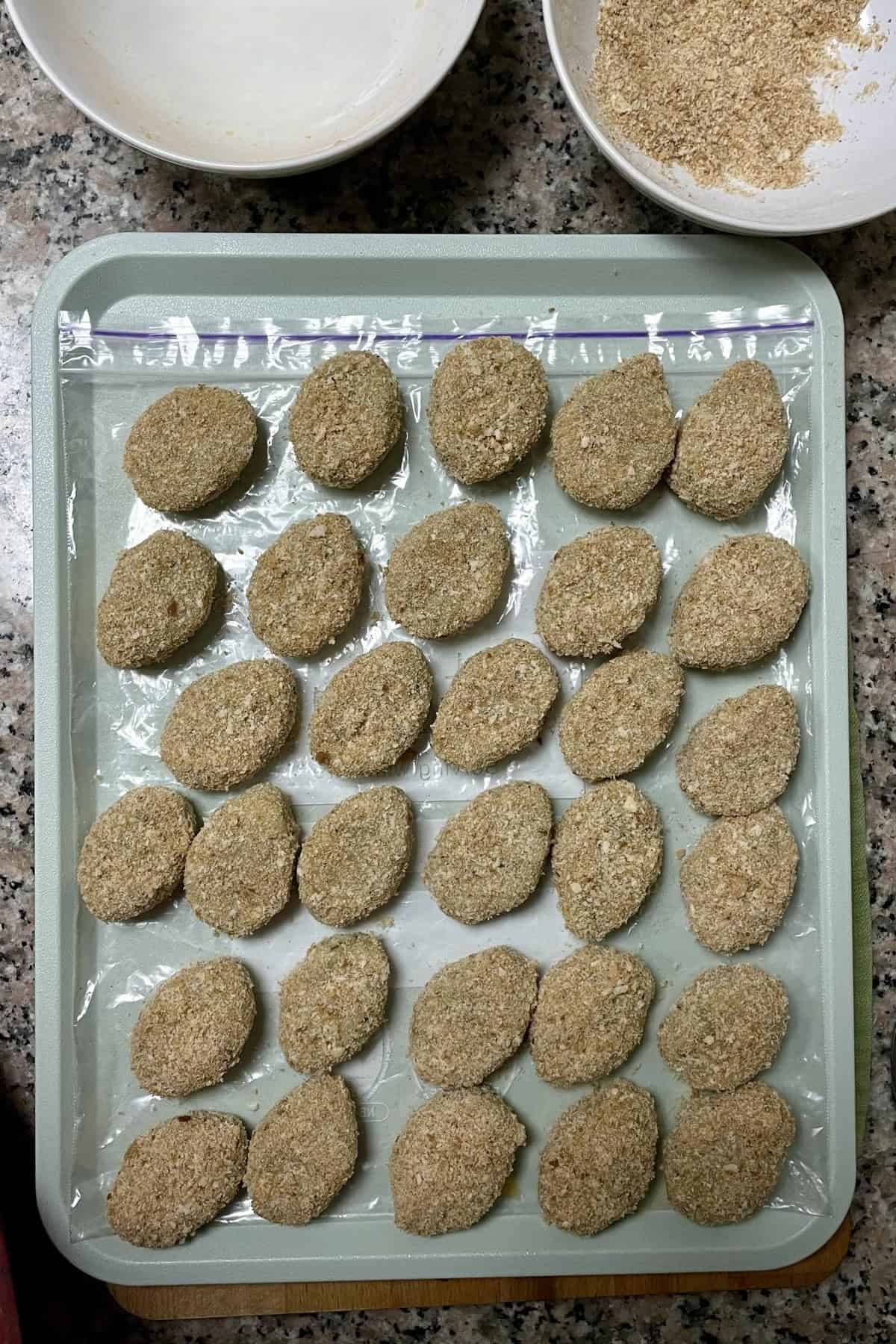 Double batch of chicken cutlet recipe breaded.