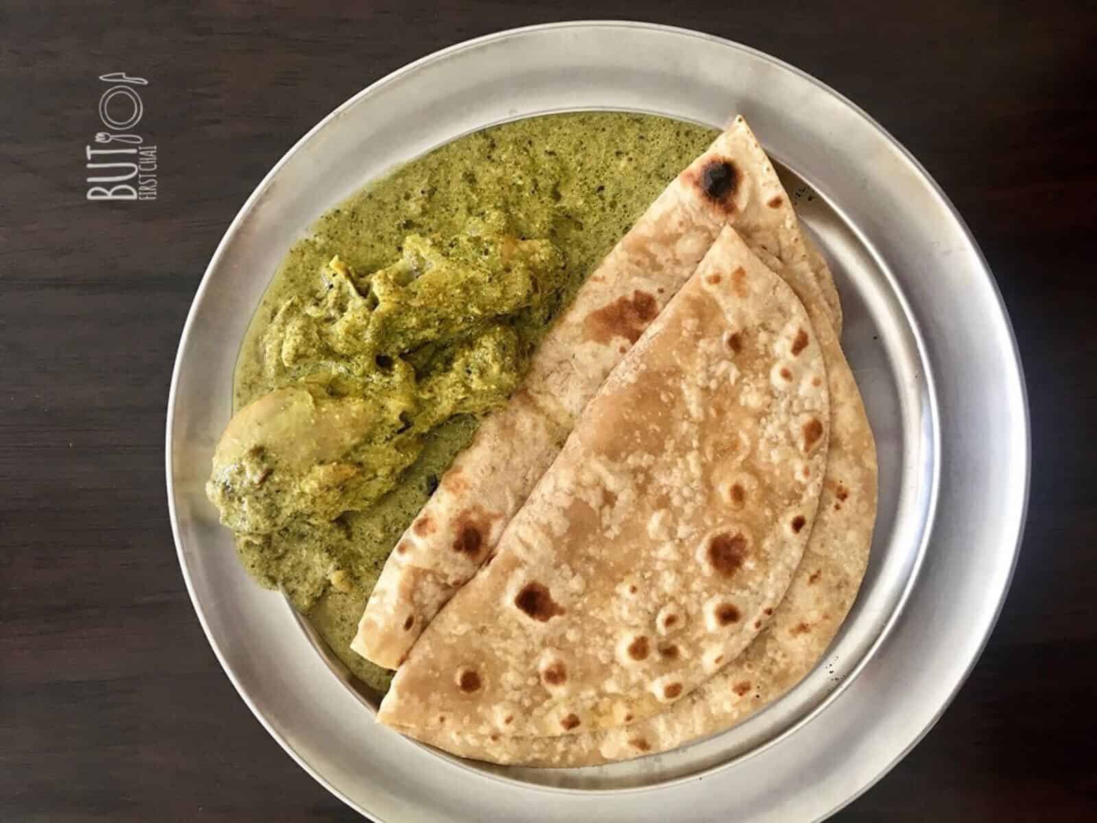 green chicken curry with roti
