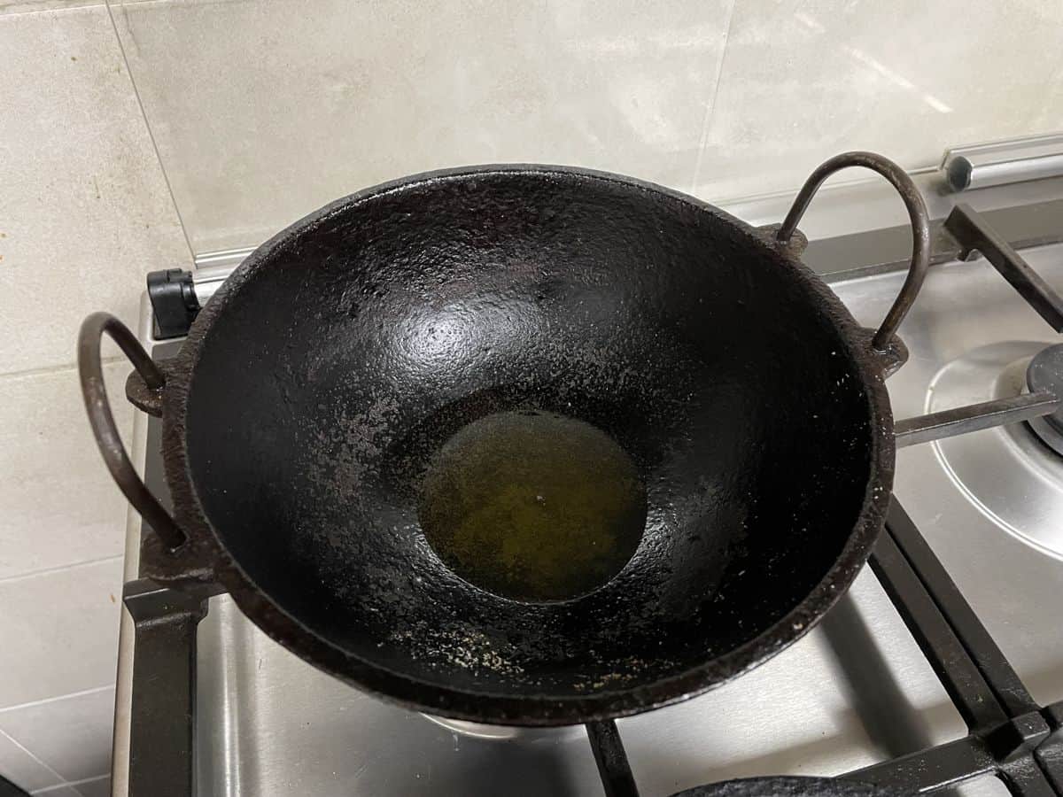 heating ghee in a kadai