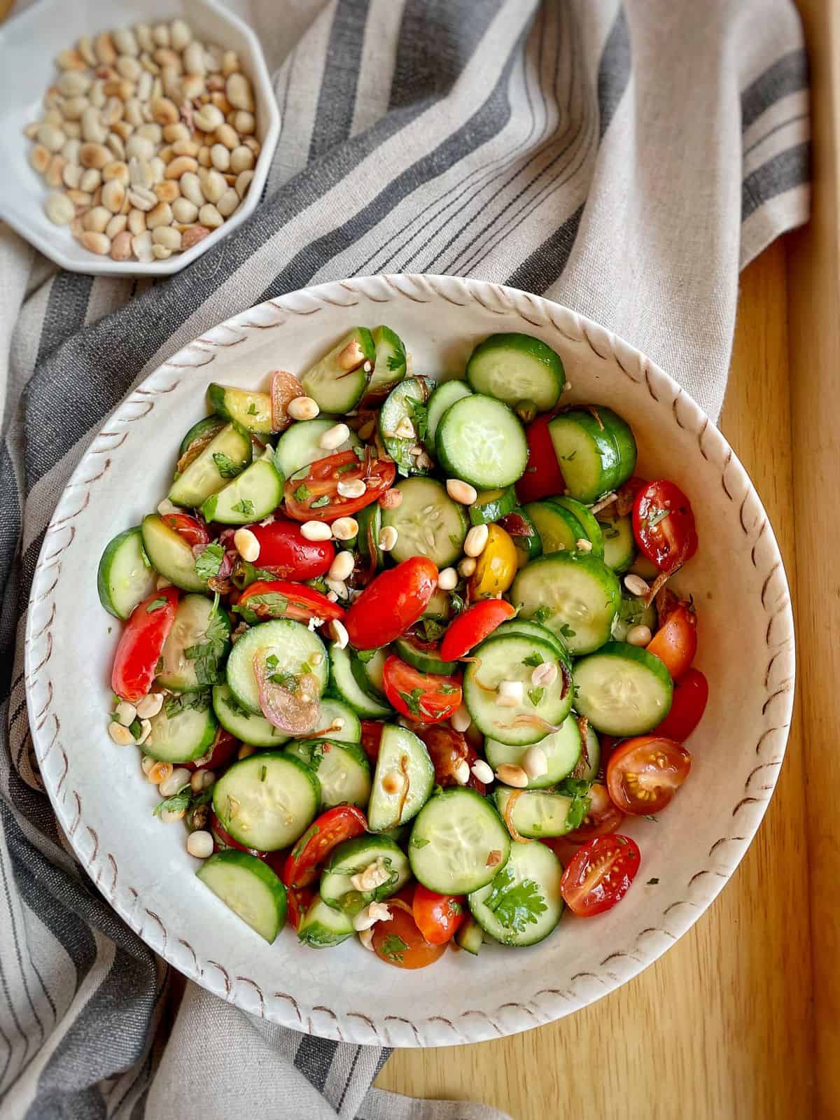 A bowl of sweet and sour cucumber salad
