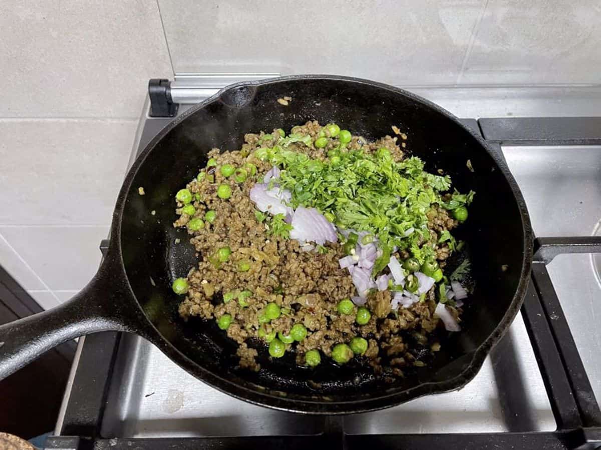chopped onions and fresh coriander leaves. 