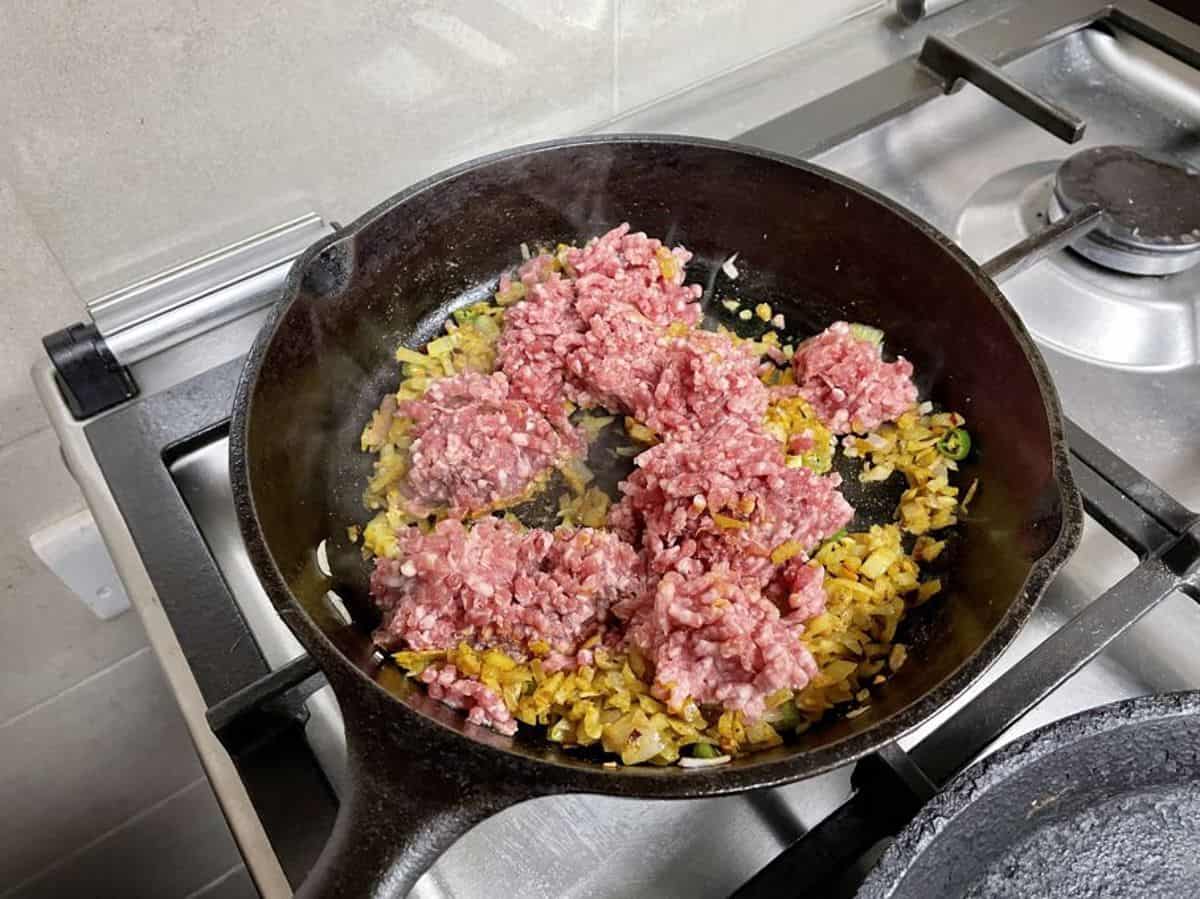 ground meat in skillet