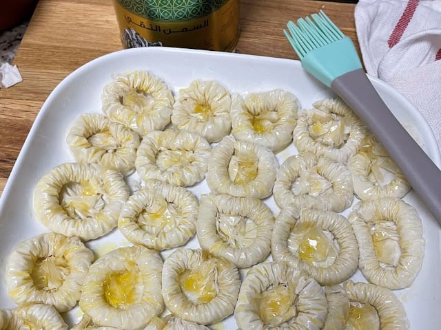 shaped bracelet baklava brushed with ghee