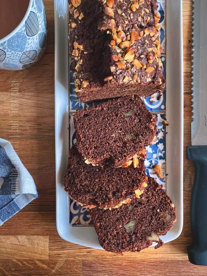 Chocolate Banana Walnut Bread Sliced