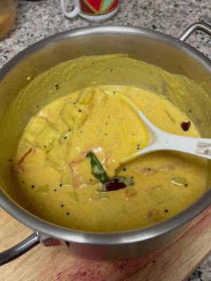 prepared lauki yoghurt curry with whisked yoghurt