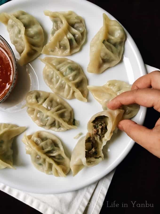 Meat Momos with Sweet Chilli Sauce