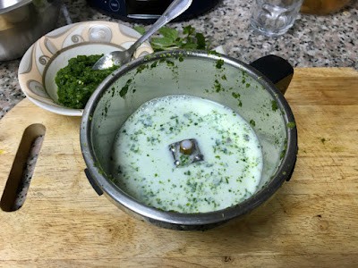 green paste with milk