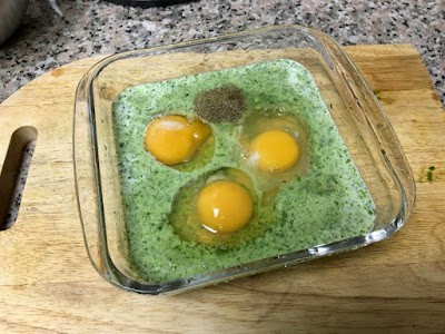 eggs in milk and green paste