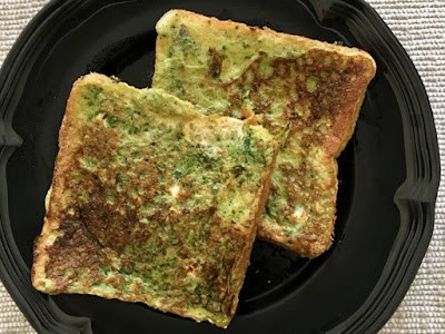 two slices of green french toast