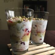 two tall tumbler of fruit packed aval milk