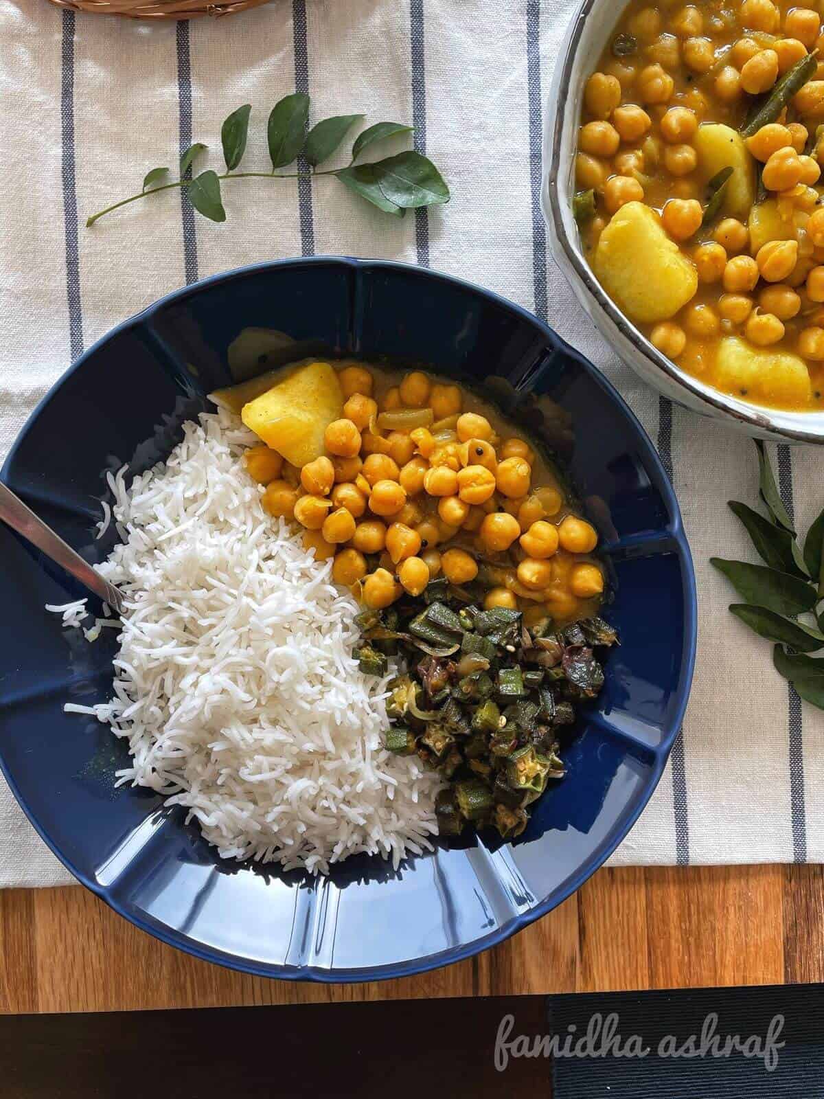 bowl of rice with chickpea curry
