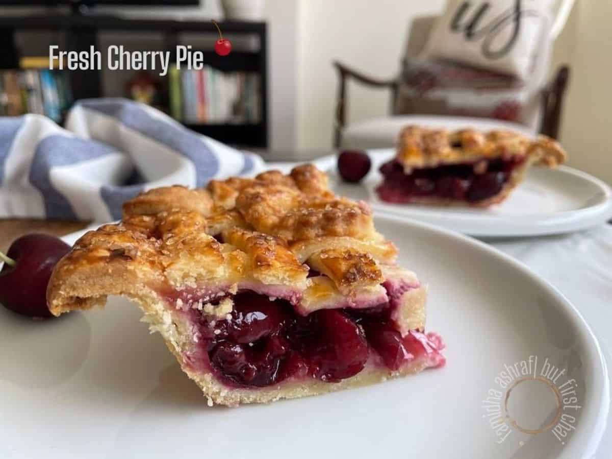 side view of cherry pie slices