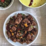 kerala beef chilli fry along side bowl of moru curry