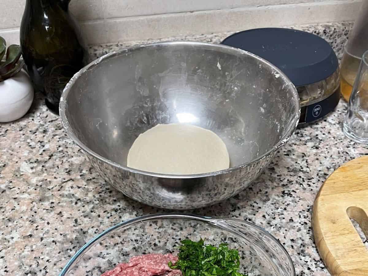 A bowl with prepared dough.