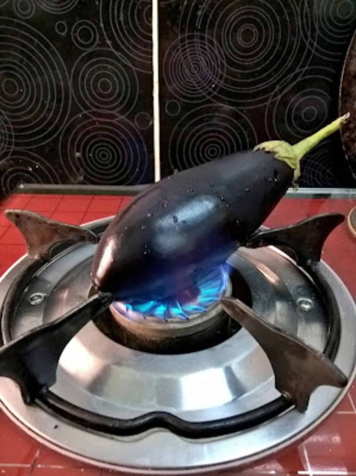 roasting eggplant on direct flame