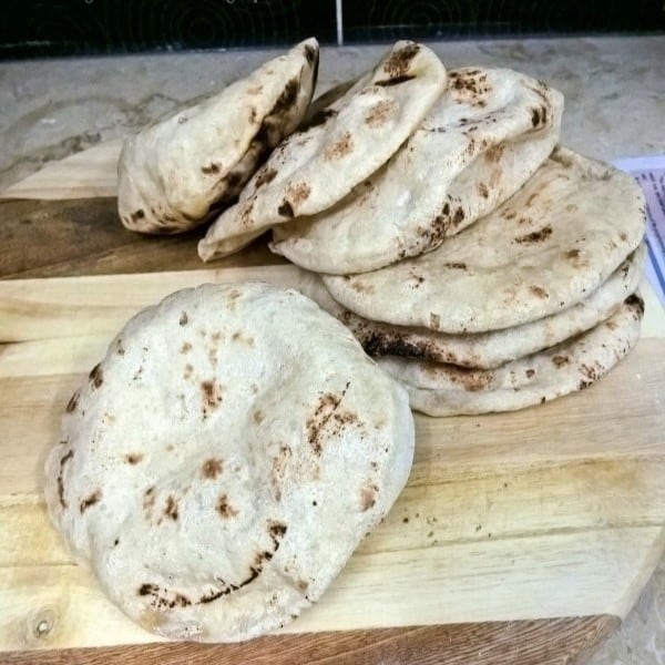 freshly made pita bread stacked