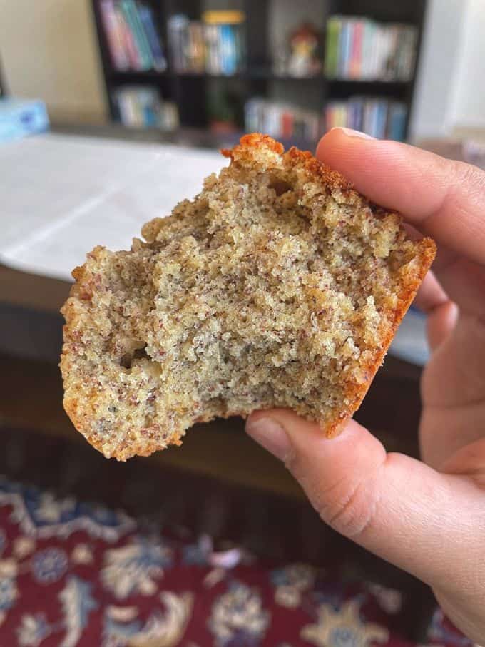 half bitten plantain muffin