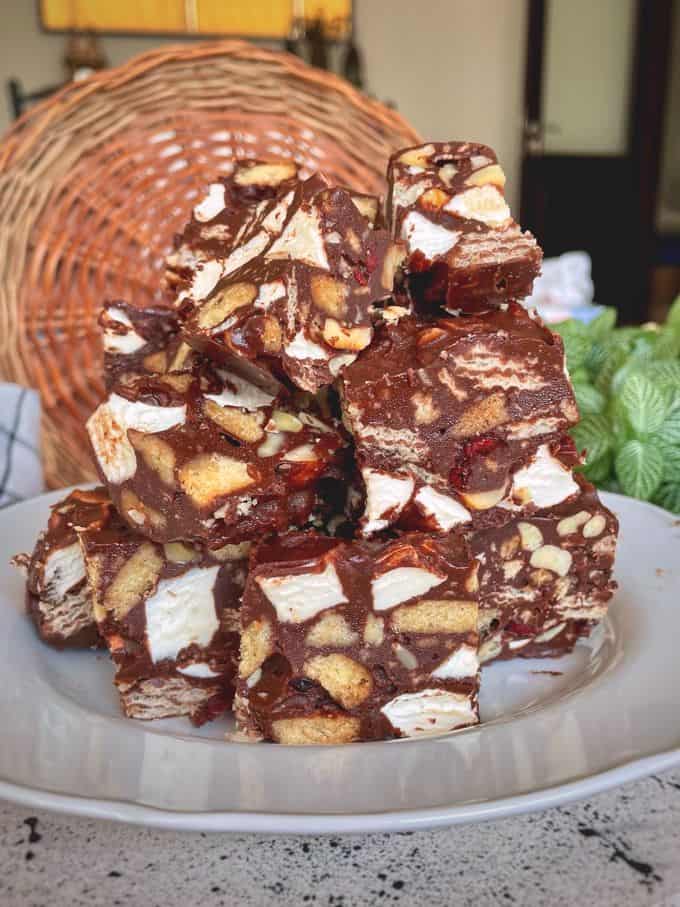 a stack of rocky road bars