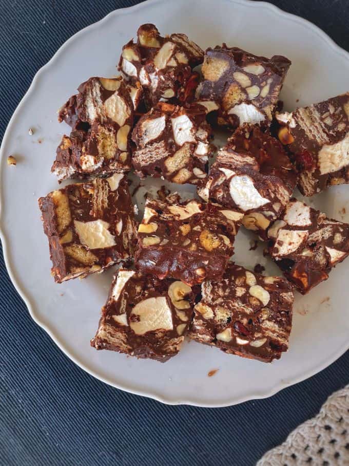 rocky road bars on a dessert plate