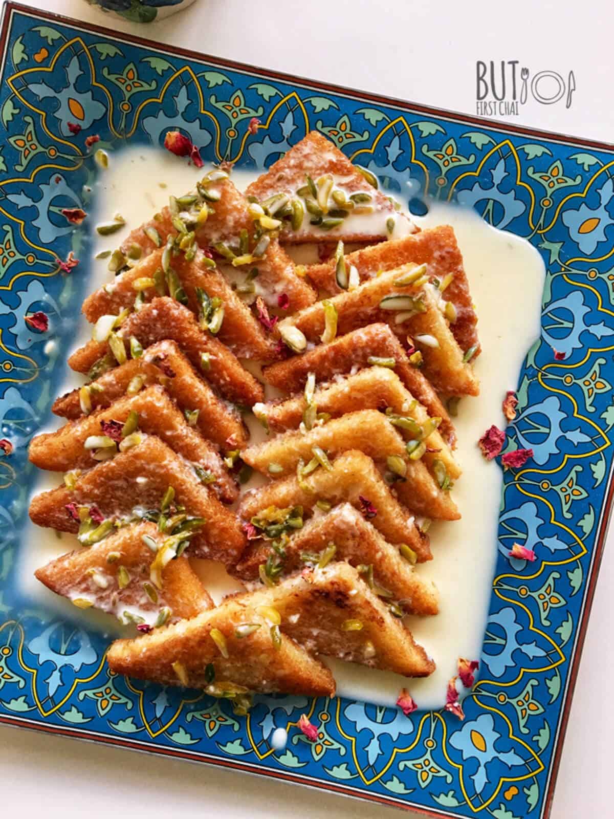 a platter of shahi tukra slices 