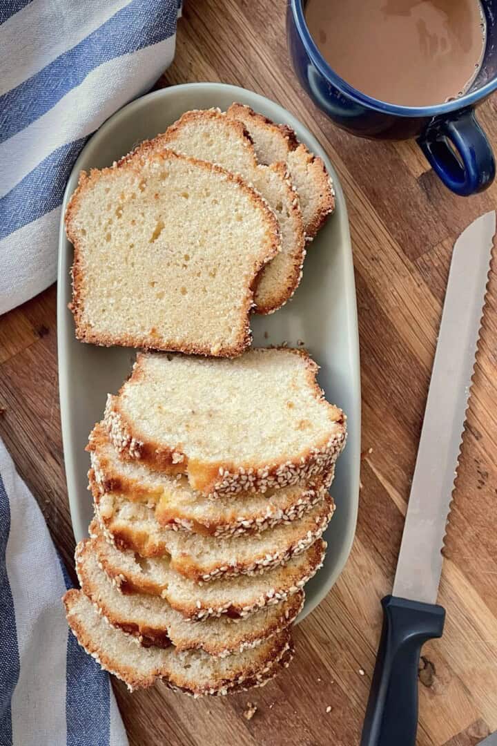 sesame butter loaf cake sliced