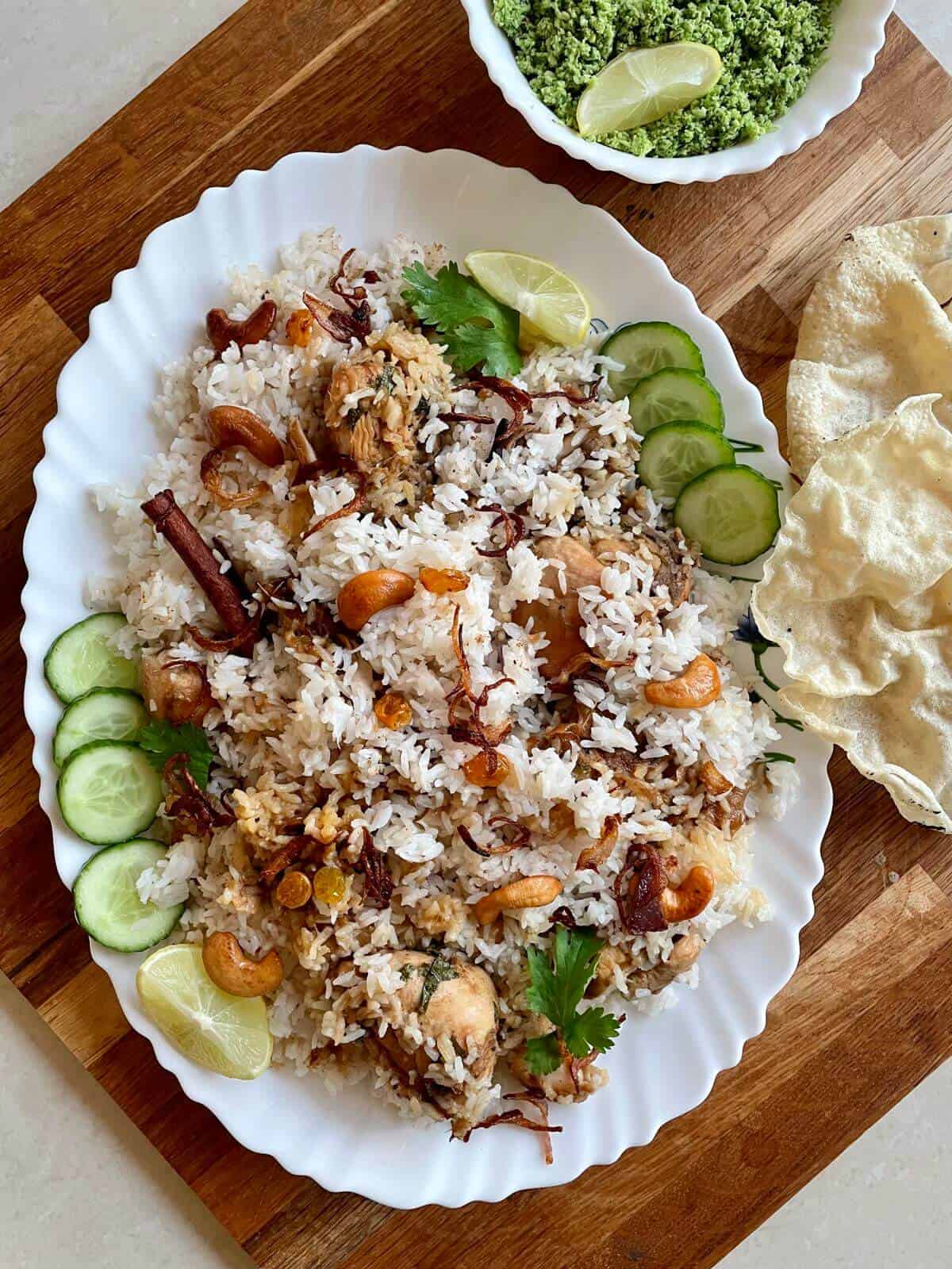 Thalassery biryani with chammanthi and pappadam