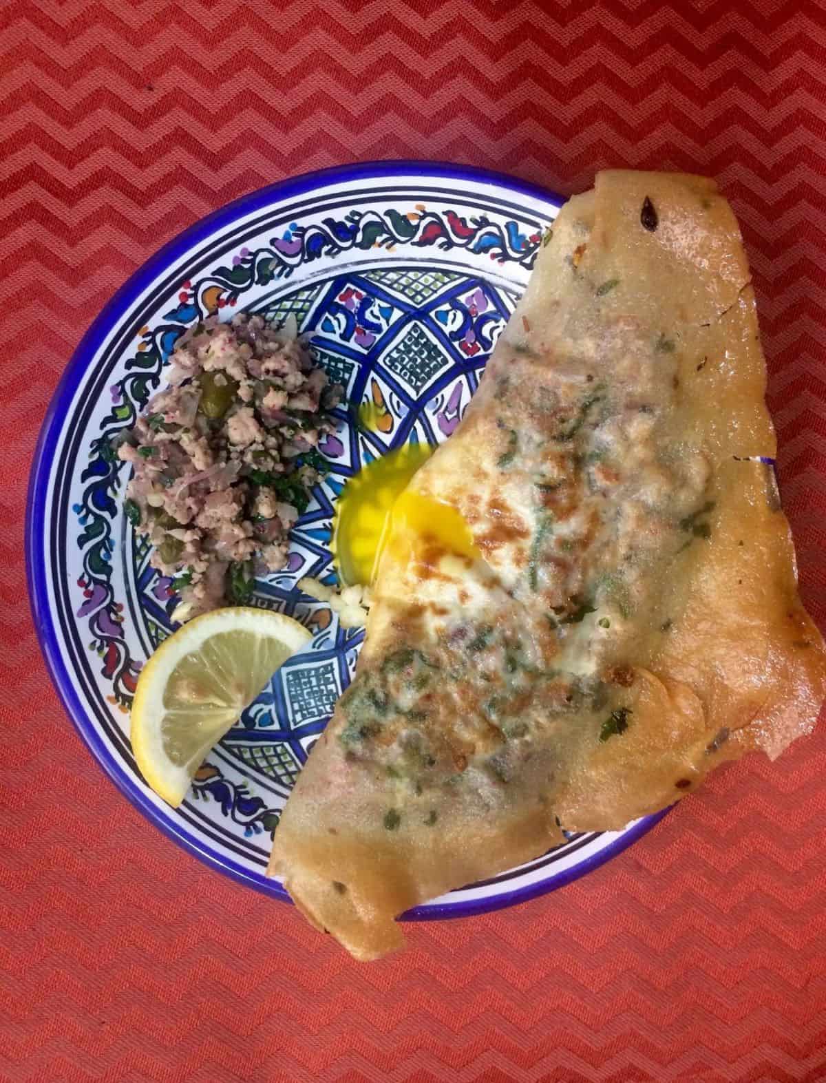 tunisian bril with egg yolk spill