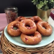 rose glazed yeast donuts.