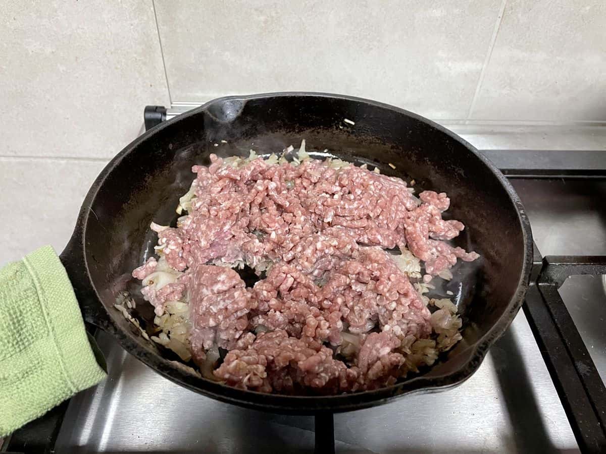 ground beef along with browned onions