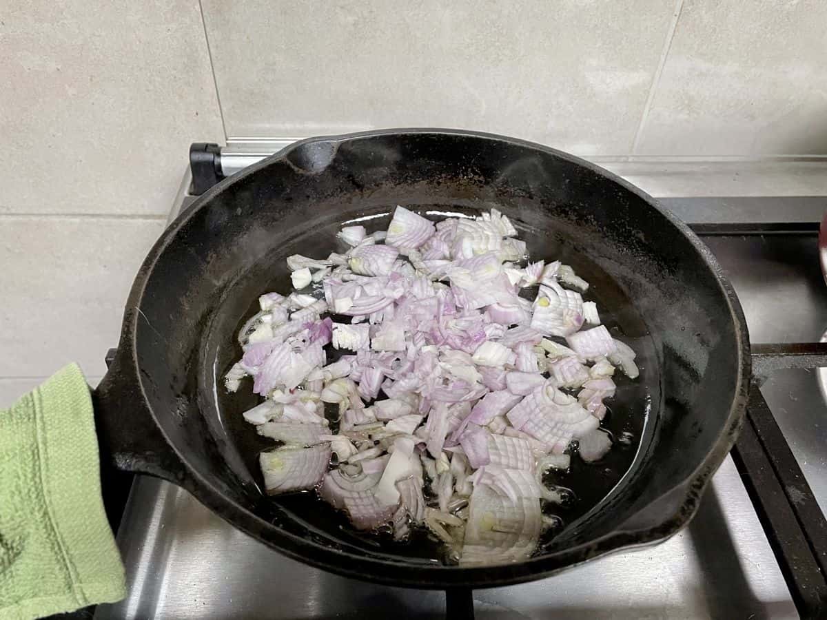 finely chopped onions in skillet