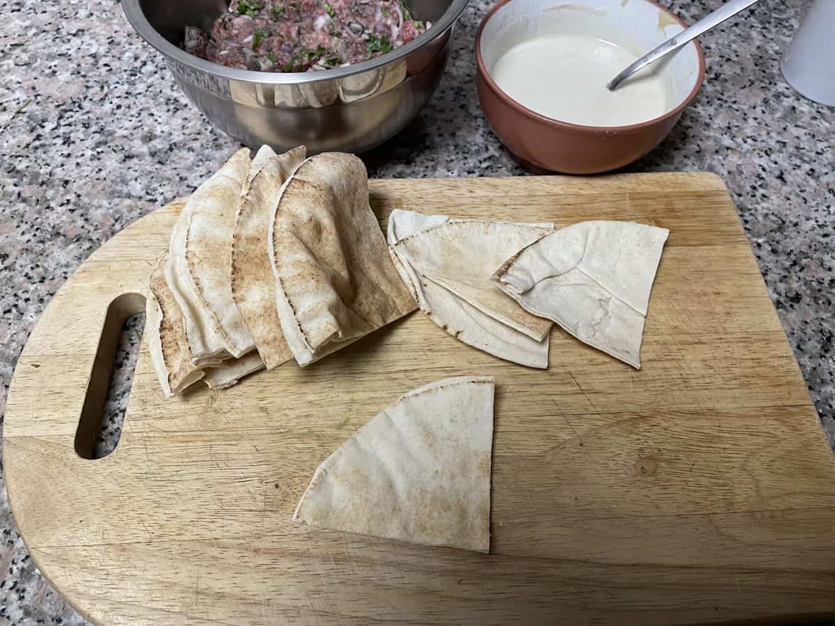 pita cut into four pieces of triangles