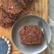 banana bread with chocolate and fresh plums