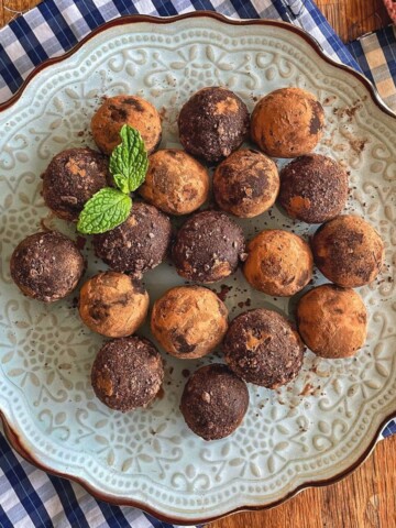a plate of chocolate date balls