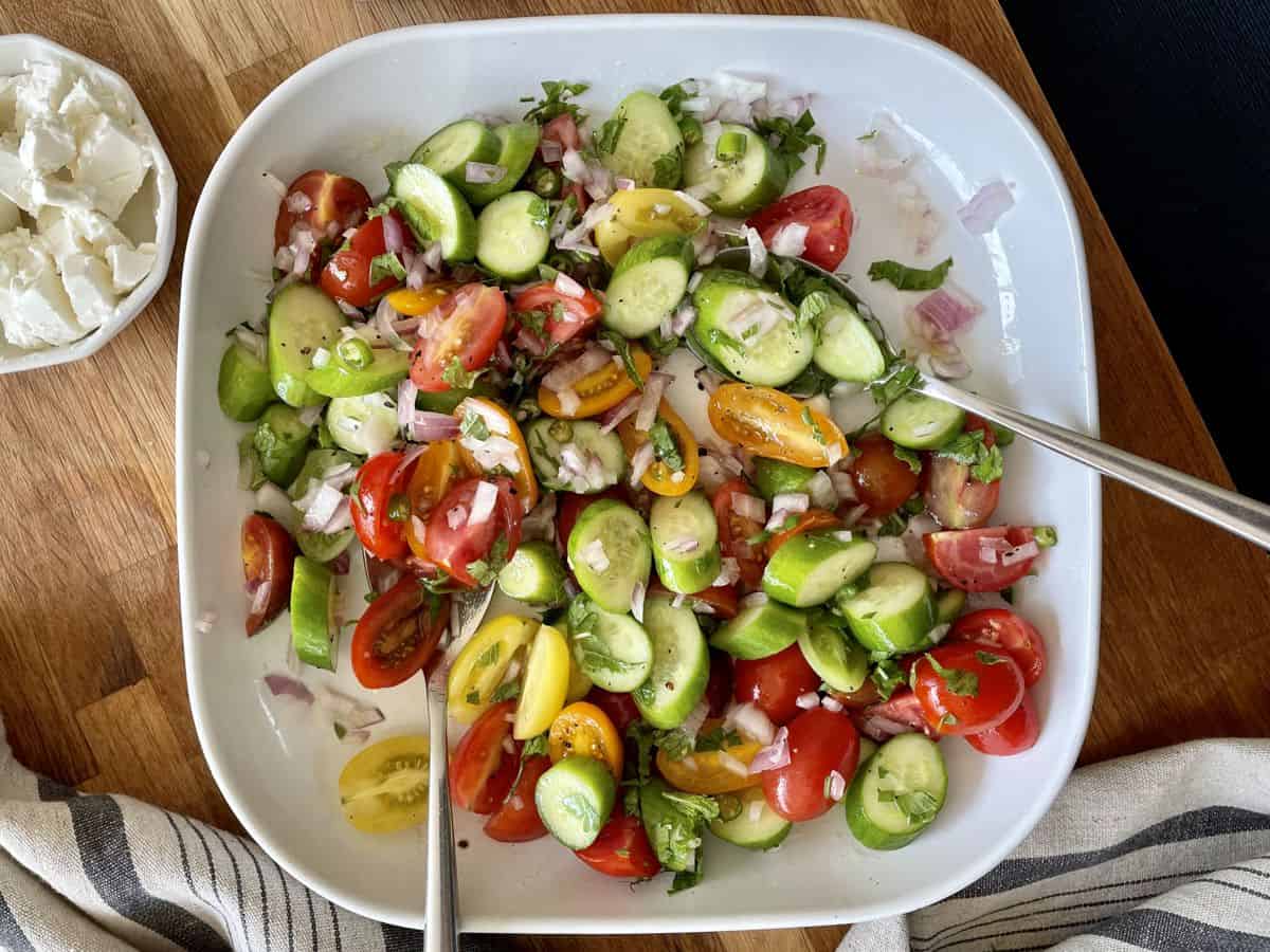 Salad ingredients mixed