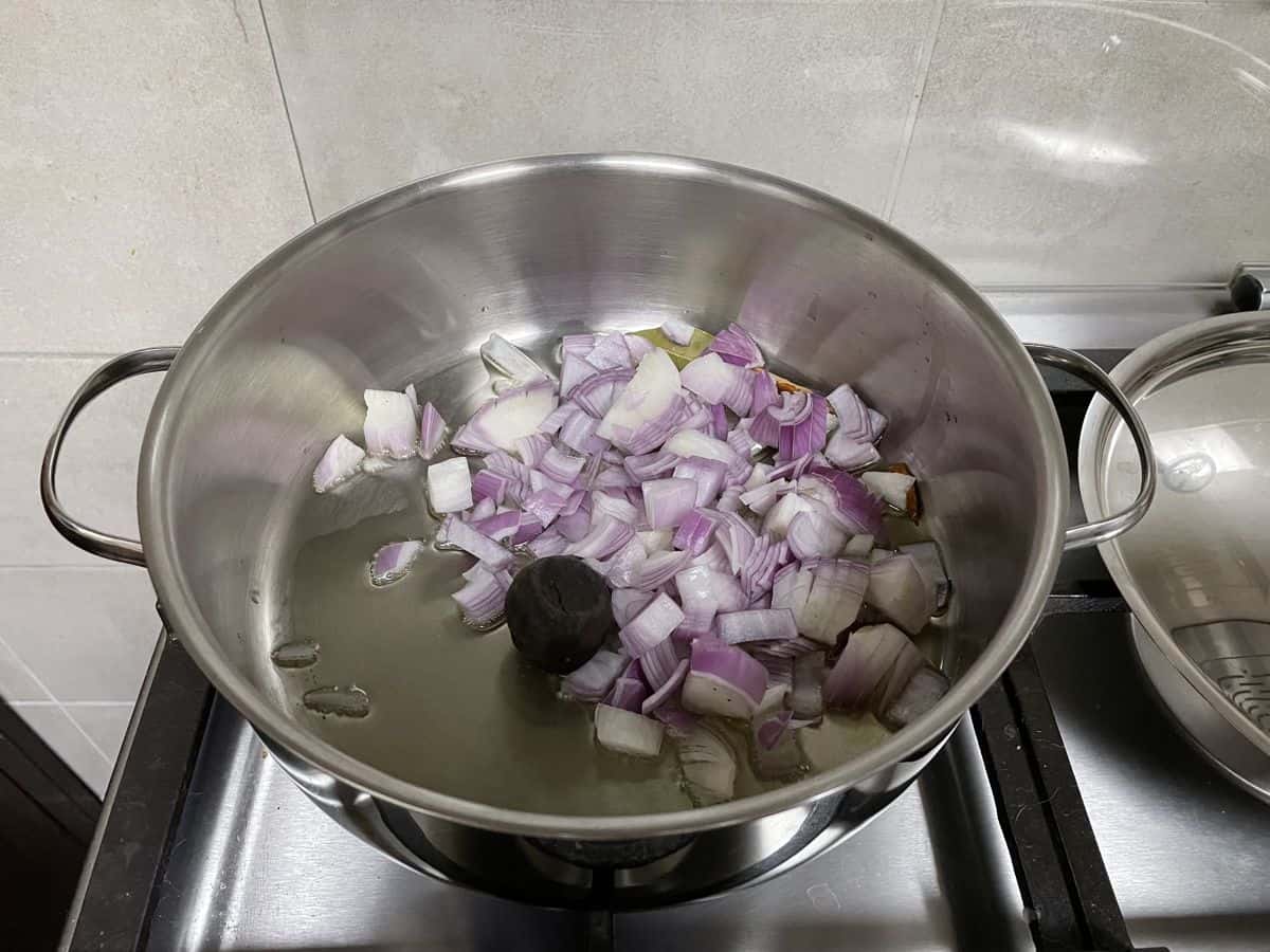 Chopped onions in a saucepot