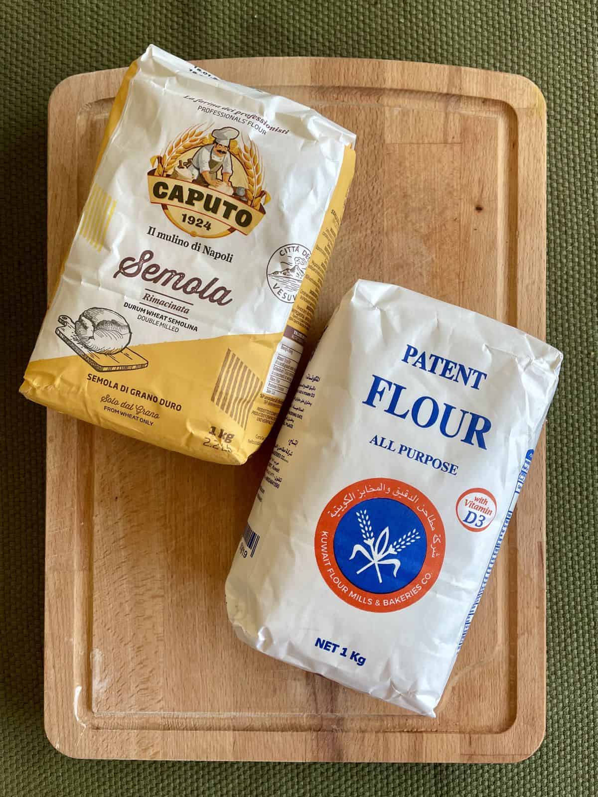A pack of plain flour and semolina flour