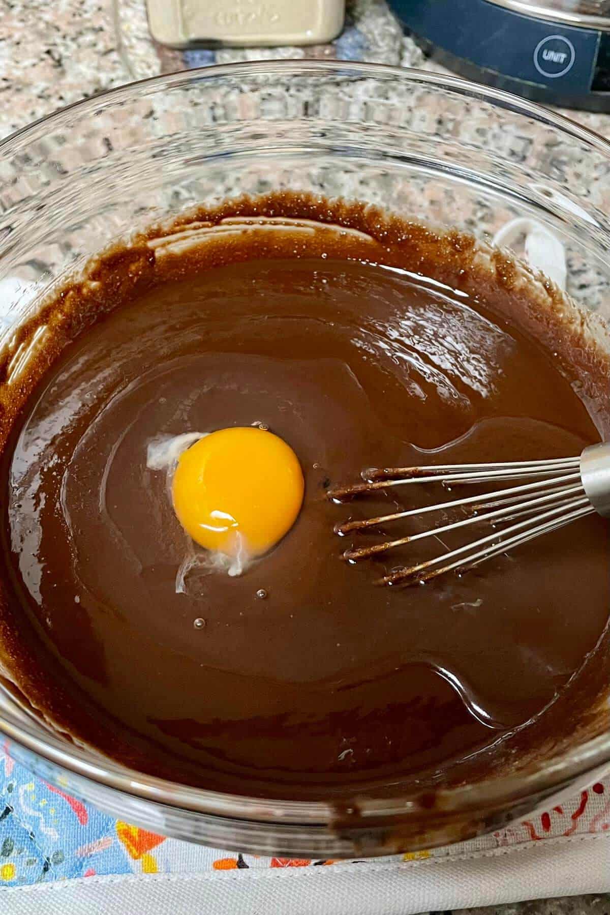 Eggs in brownie batter