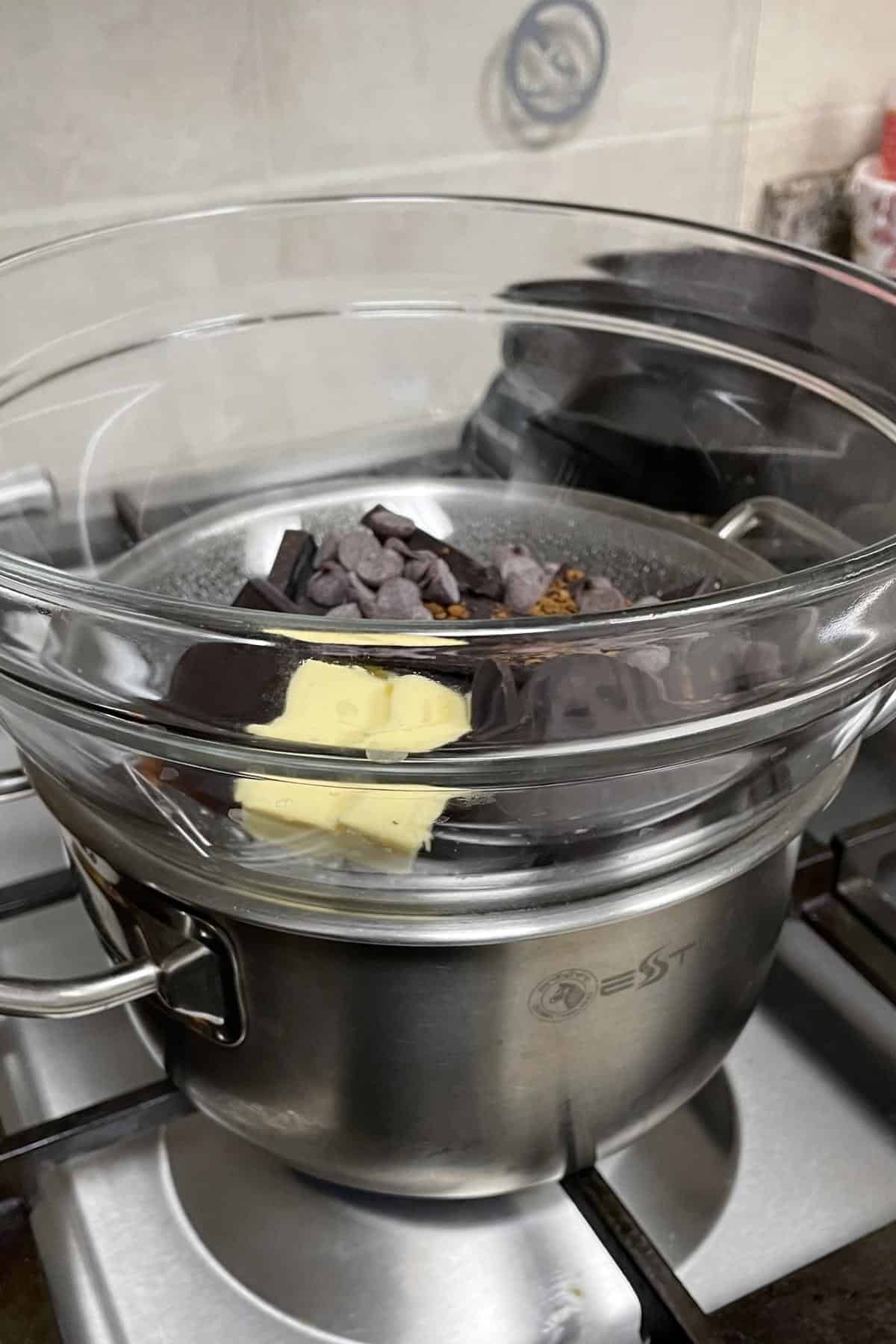 Double boiler to melt butter and chocolate