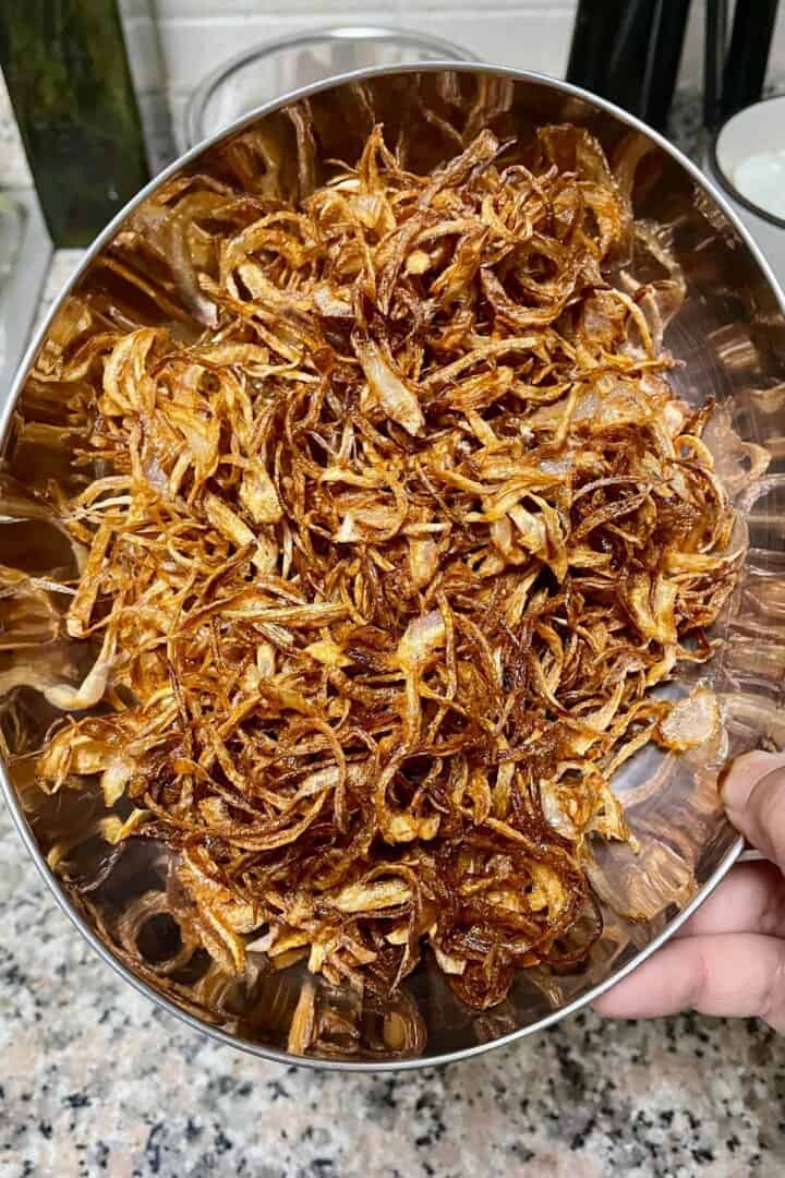 The whole batch of fried onions. 