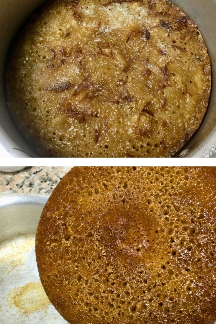 Kalathappam cooked and removed from pan- collage. 