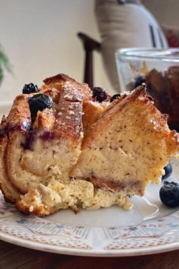 A portion of French Toast Casserole served.