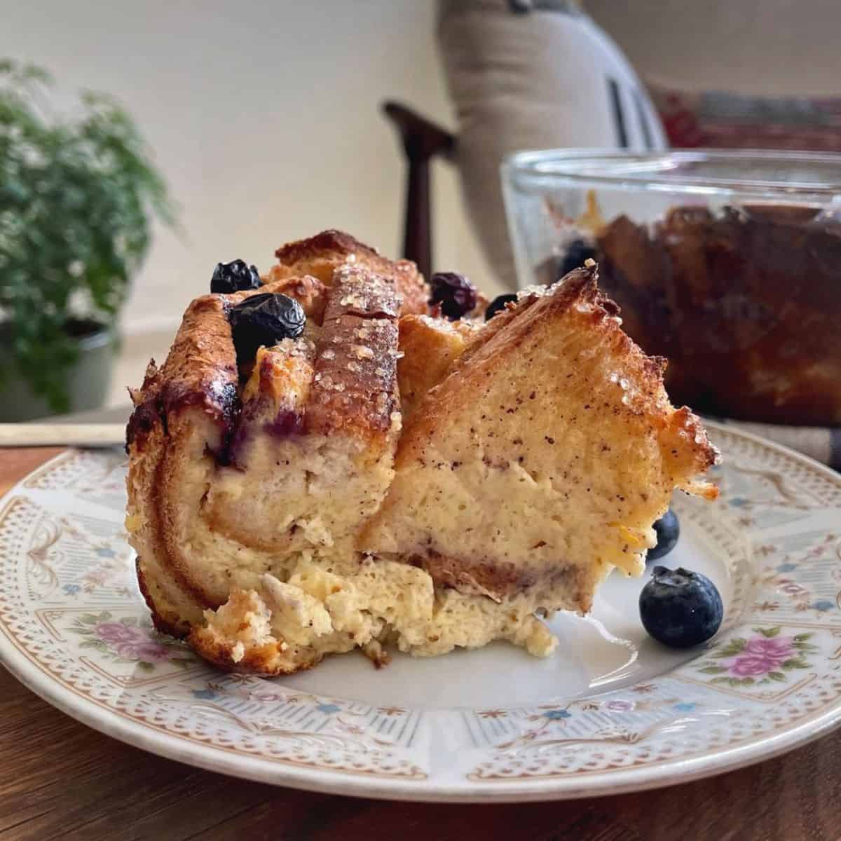 A portion of French Toast Casserole served.