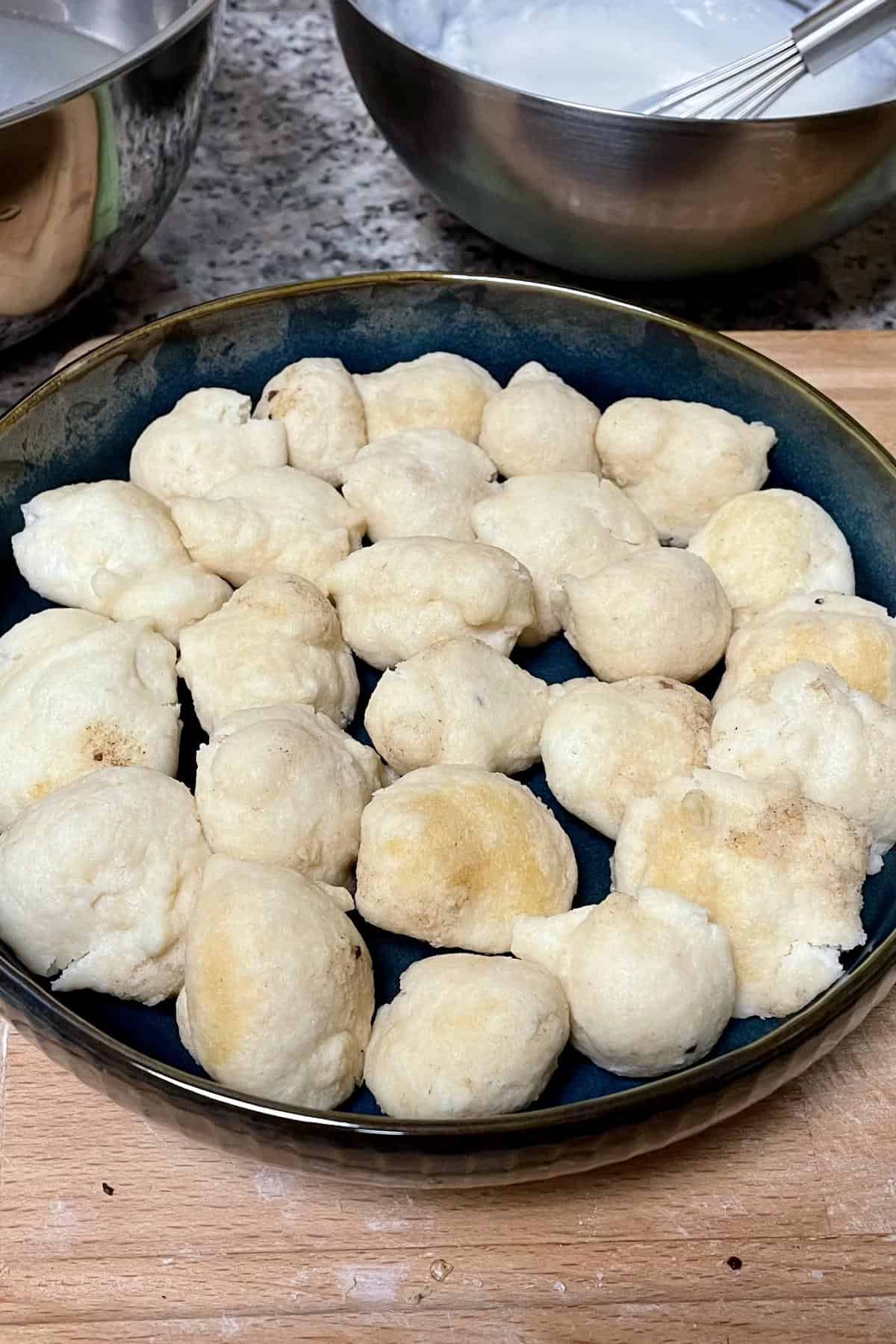 Squeezed dahi baray  single layer in a serving plate.